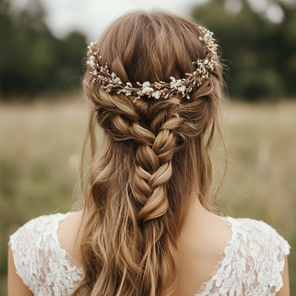 Bohemian Wedding Hairstyles Long Hair Braided Crown