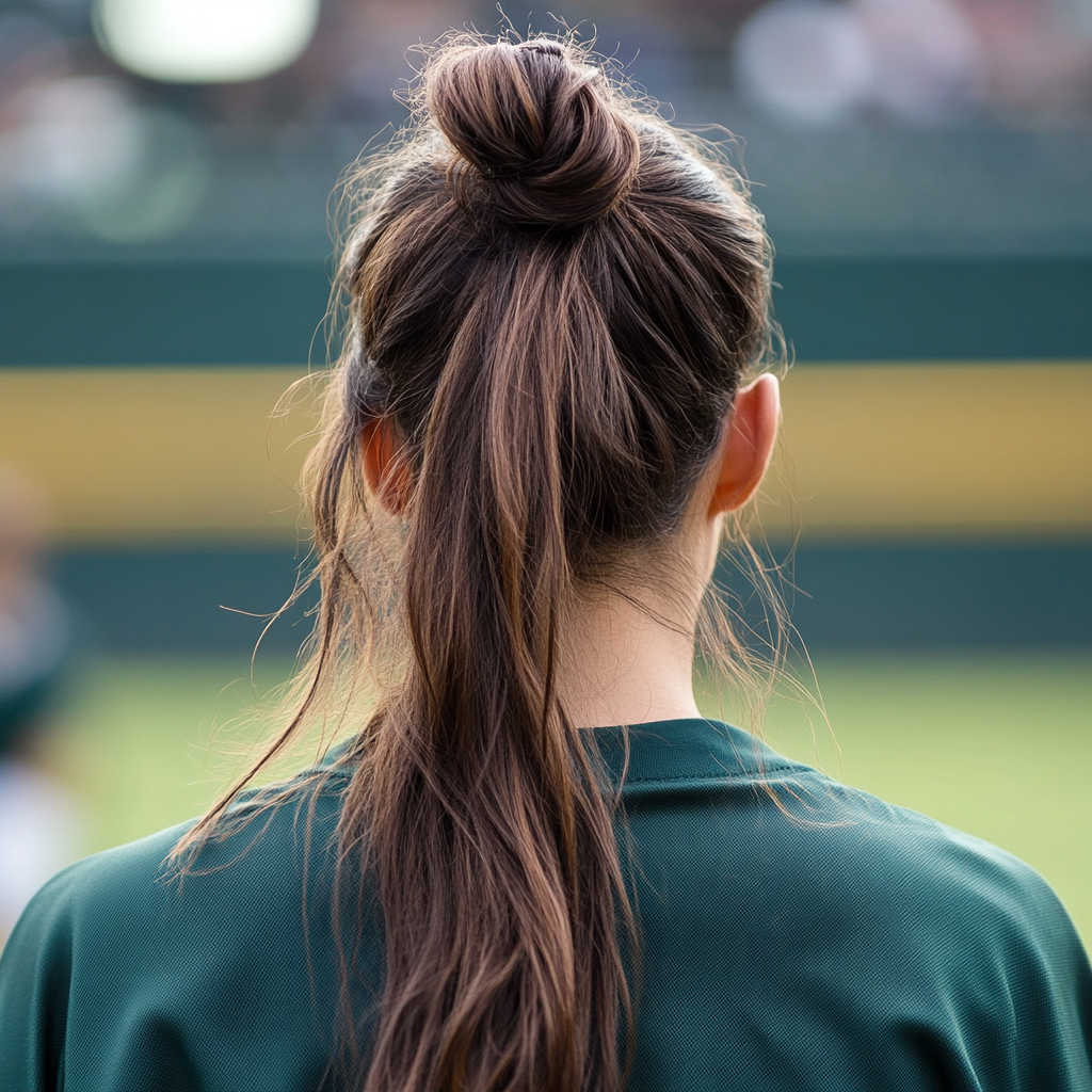 Hairdos for Baseball Games Half Up Top Knot