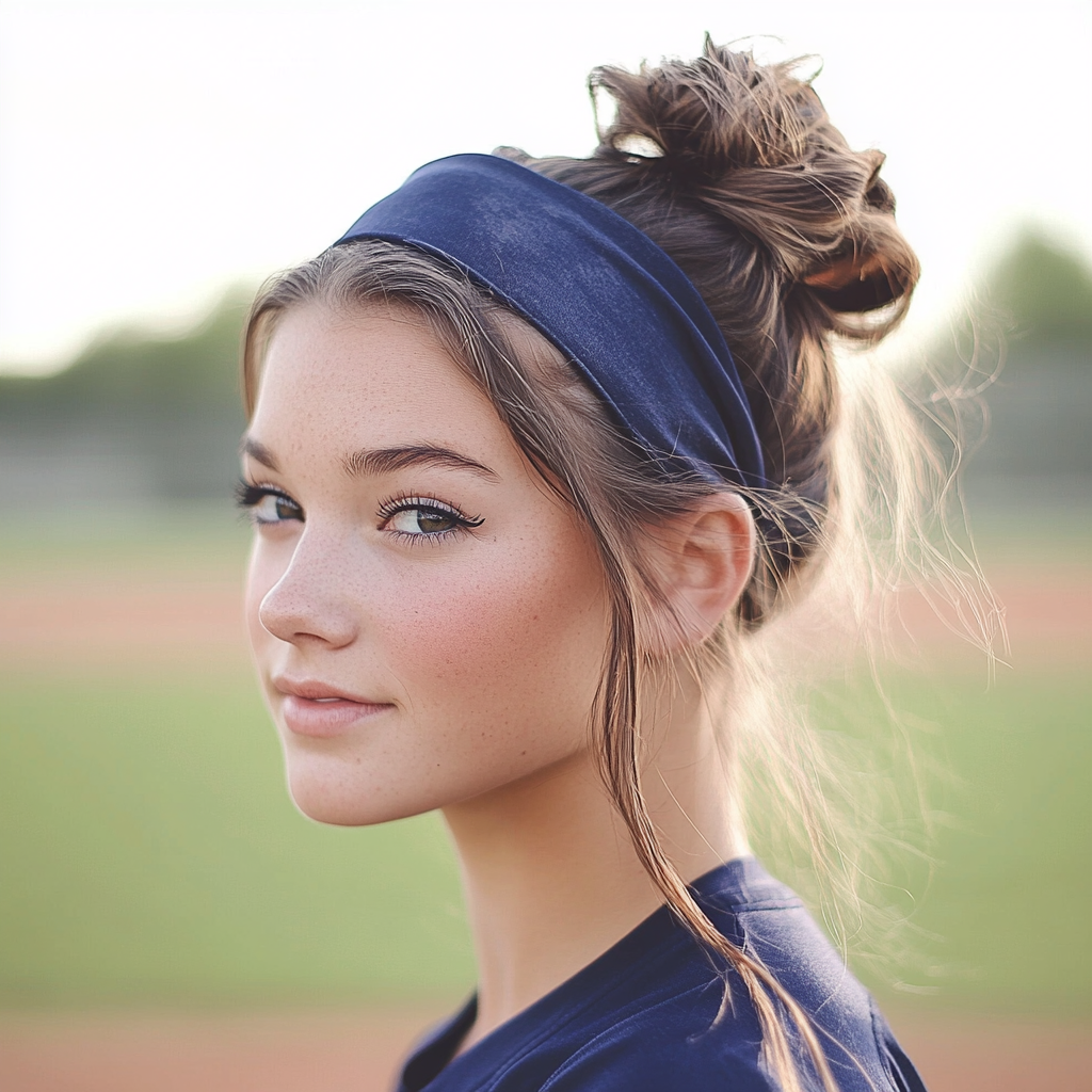 Hairstyles For Baseball Games Messy Bun with Headband