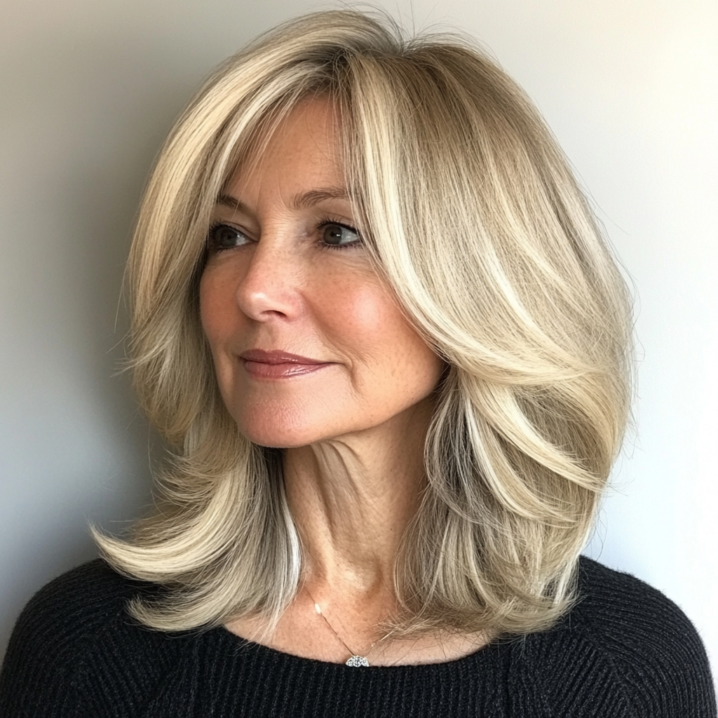 Layered Lob (Long Bob) Shoulder Length Haircuts For 60 Year Old Women