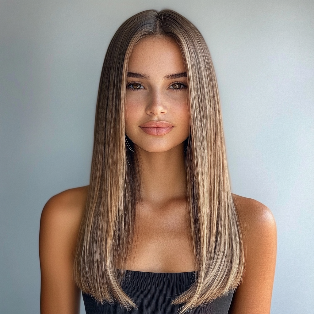 Sleek Straight Center Part Prom Hairstyles Down