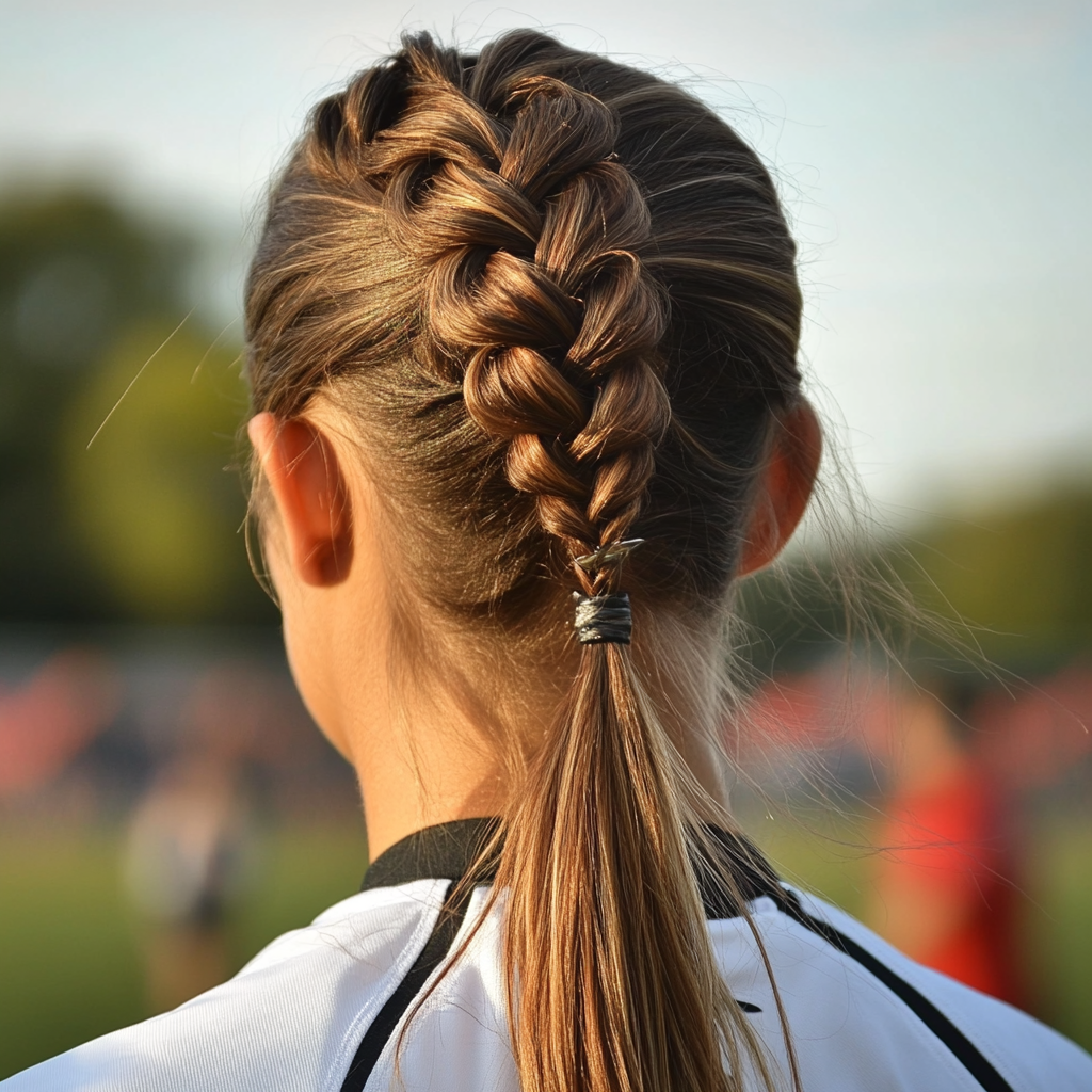 Softball Hair Styles High Ponytail with Braid