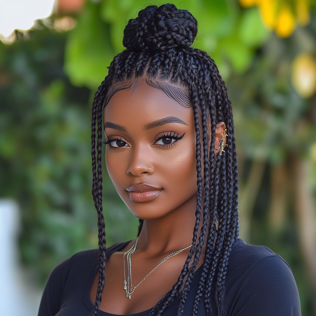 Top Knot Bun Big Box Braids Hairstyles